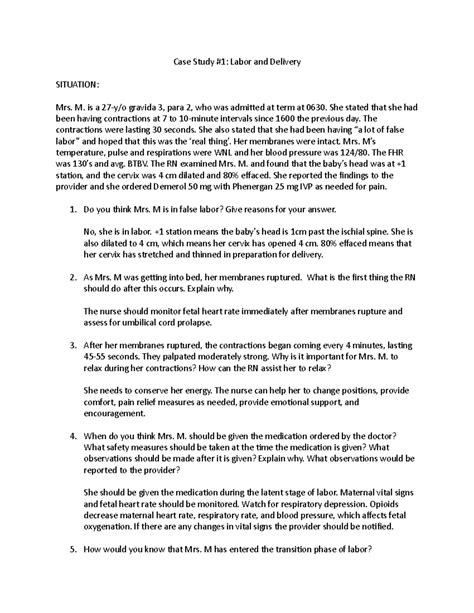 labor and delivery case study examples with answers