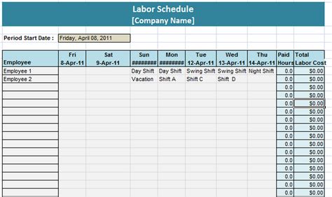 labor hours in excel