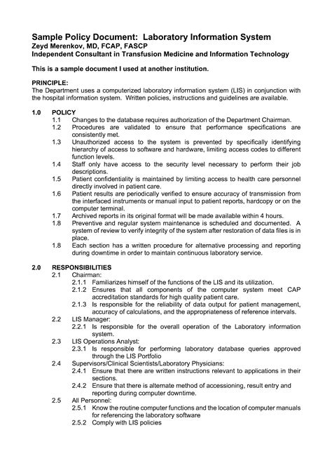 Laboratory Information System Policy