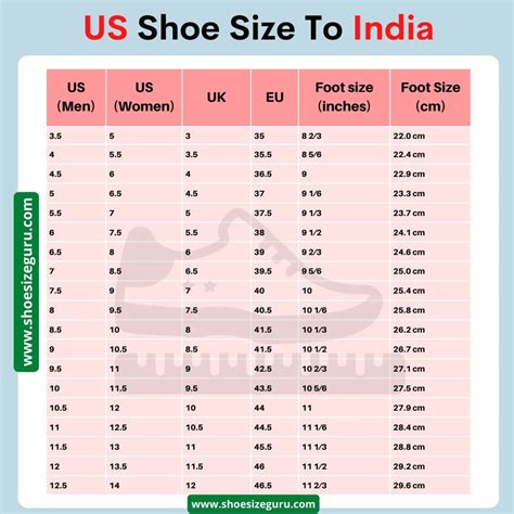 ladies shoes size chart india