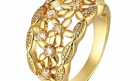 Lady Gold Ring Design 2018 New Arrival Crystal Rose Flower Leaf Hollow