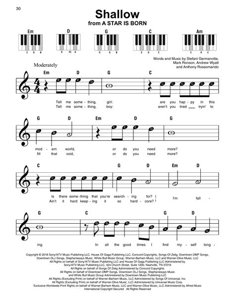 lady gaga shallow chords piano