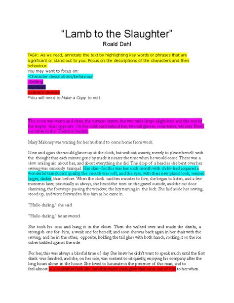 New Lamb To The Slaughter Annotations