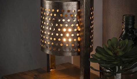 Lampe à poser 50 cm style industriel en acier coloris bronze