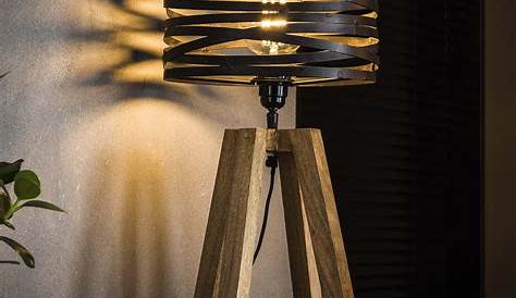 Lampe De Table Bois Et Metal Avec Abatjour En Métal Piètement
