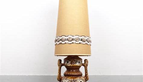 Lampe Tissu Vintage à Poser , Pied Bois Et Laiton, Abatjour