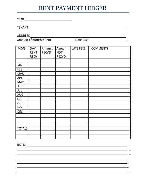 Landlord Free Printable Rental Ledger Template