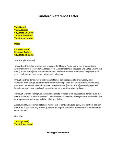 Landlord Reference Letter Examples