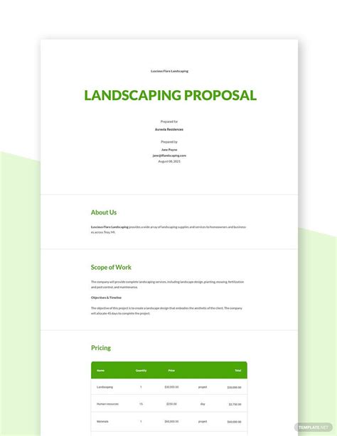 Landscape Design Proposal Template Download Bonsai