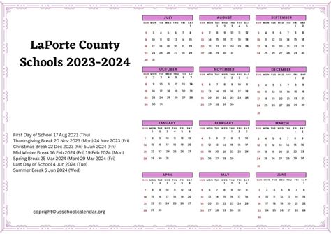 Laporte Schools Calendar