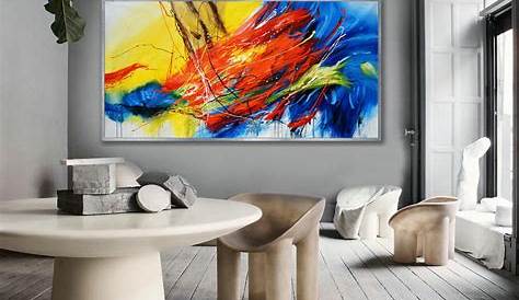 Extra Large Panoramic Modern Abstract Wall Art Hand Painted Black And