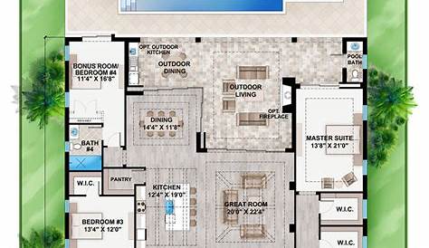 This narrow lot house plan features great room, island kitchen, home