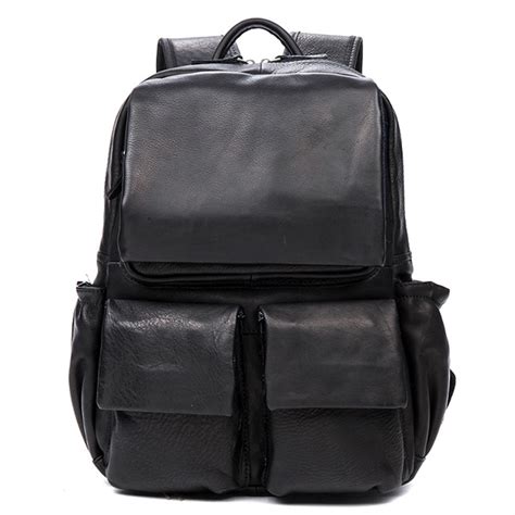 Large Black Leather Laptop Backpack