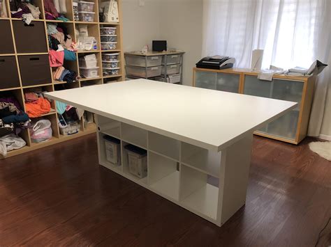 large craft table with storage