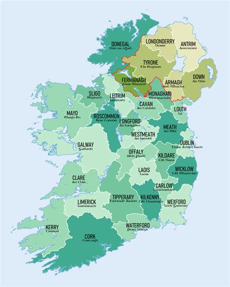 large map of ireland showing counties