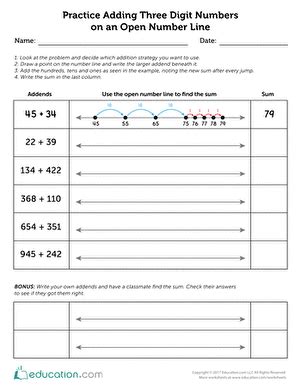 Large Number Lines For Adding 3 Digit Numbers Printable