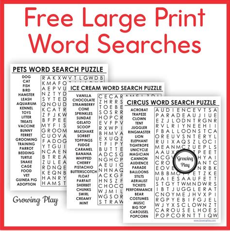 Large Print Word Find Printable