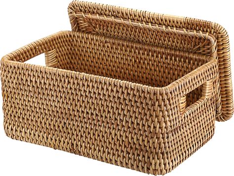 Large Rectangular Woven Basket With Lid