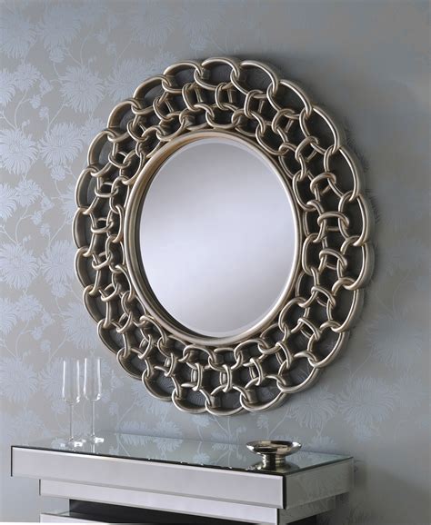Large Round Silver Bathroom Mirror
