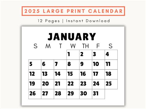 Large Senior Printable Calendar