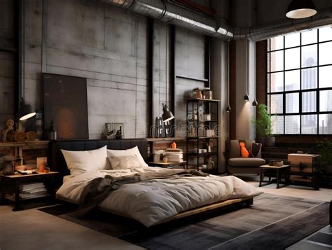 Large windows in industrial bedroom