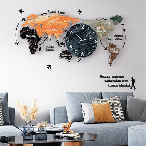 Large World Map Wall Clock