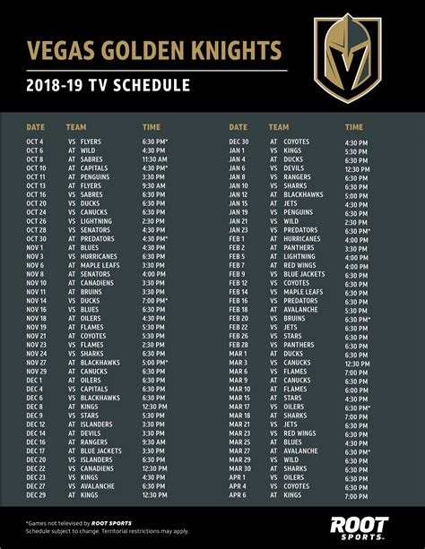 las vegas golden knights game schedule
