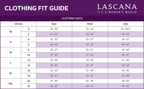 lascana official site size guide