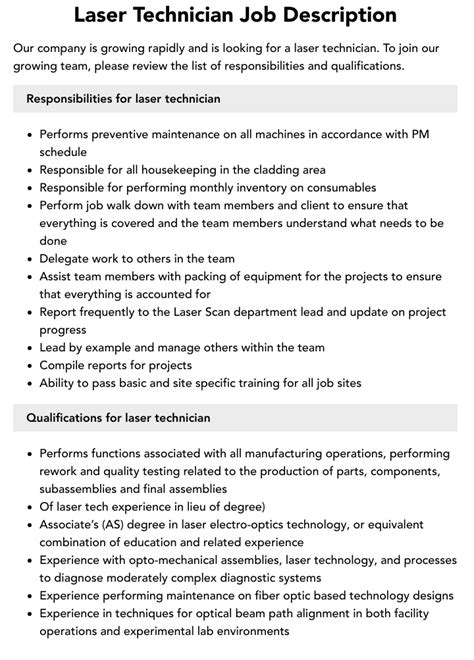 Laser Cutter Operator Job Description