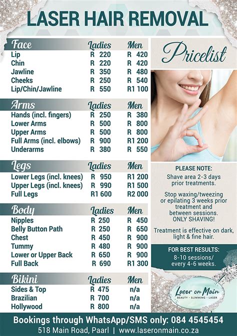laser hair removal pricing list