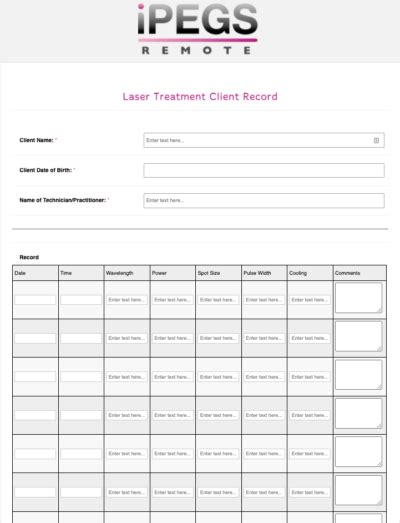 laser hair removal treatment chart