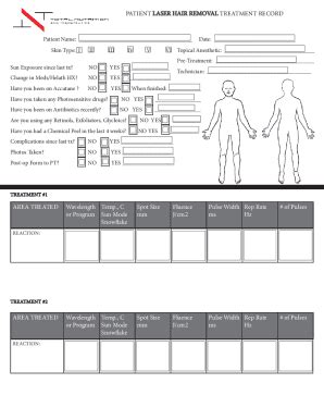 laser hair removal treatment record form