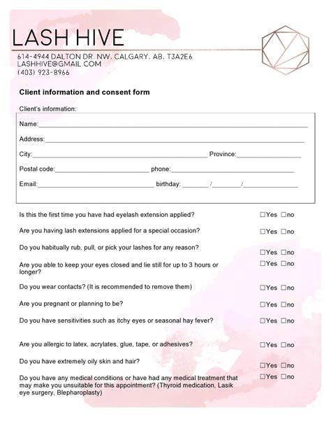 lash extension consent form template