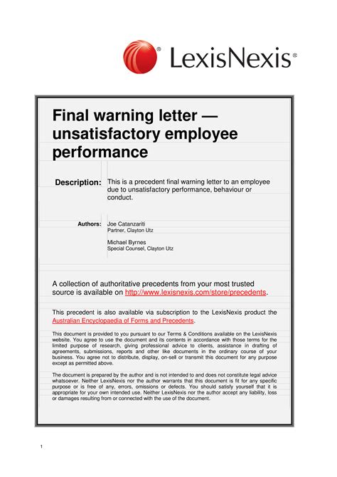 Final Warning Letter To Employee Poor Performance