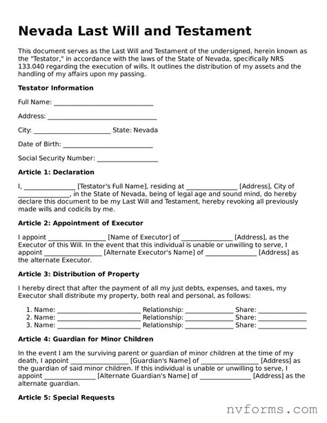 Nevada Last Will and Testament Template Download Printable PDF