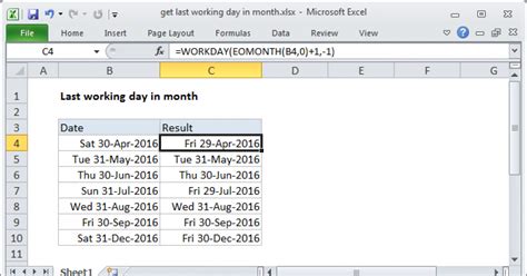 last working day of month in excel