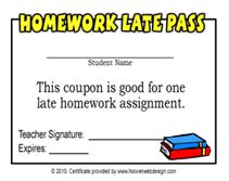 Late Homework Pass Printable Template