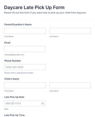 late pick up form template