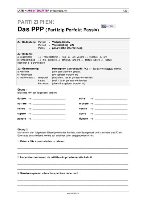 Latein Partizipien Übersicht Unterrichtsmaterial im Fach Latein