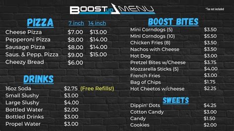 Launch Trampoline Park Menu
