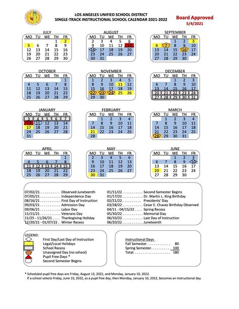 lausd 2021 2022 school calendar pdf