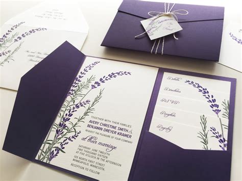 Lavender Wedding Invitation Template SetPurple Flowers Watercolor