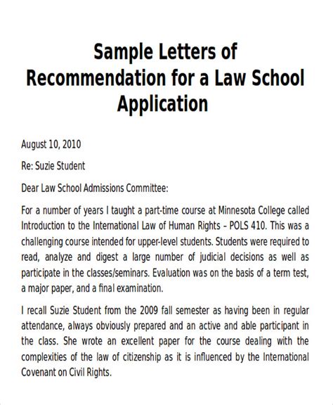 FREE 5+ Sample Law School Letter Templates in MS Word PDF