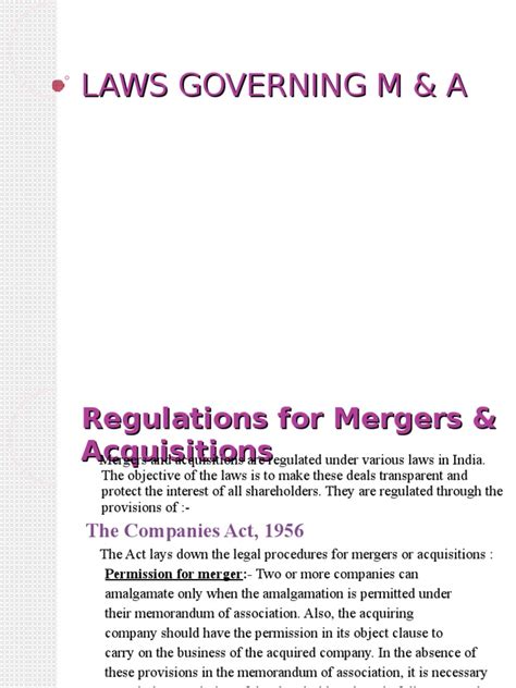 laws governing mergers and acquisitions