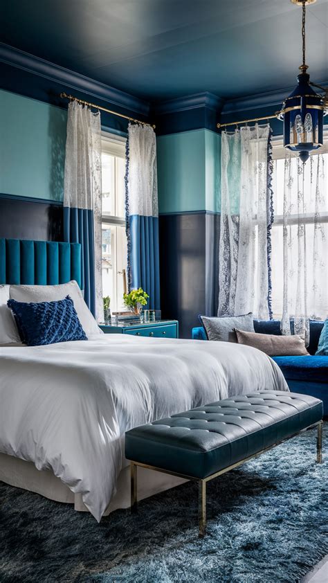 layer different shades of blue bedroom