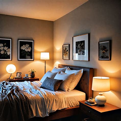 Image of a bedroom with a combination of overhead lighting, bedside lamps, and accent lighting