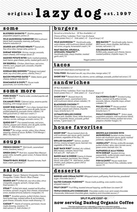 lazy dog restaurant menu with prices