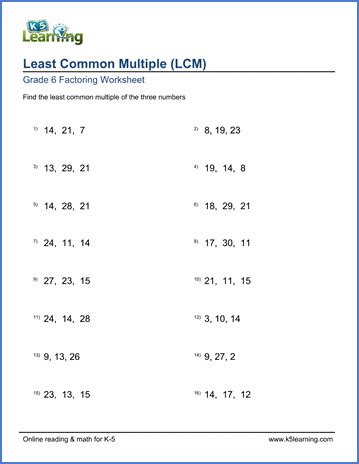 lcm questions for class 6 with answers