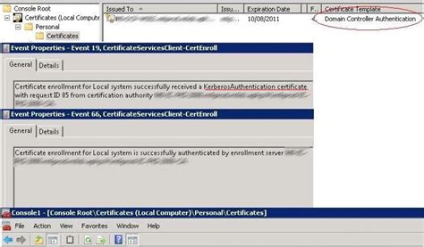 ldap389Domain Controller certificates: Kerberos Authentication template