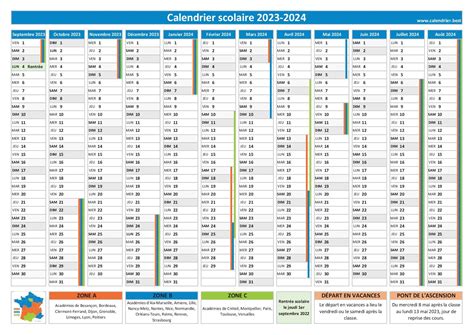 le calendrier scolaire 2023 2024